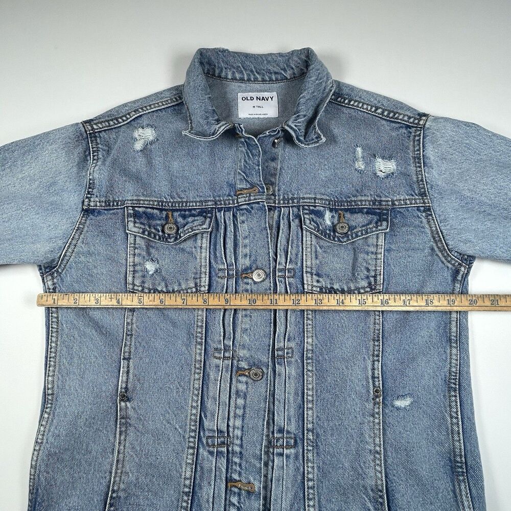 Old Navy Denim Jean Jacket Blue Distressed Cotton Trucker Western Women Med Tall - Picture 11 of 16